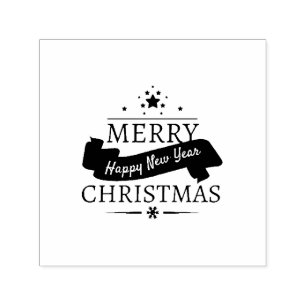 Black White Merry Christmas And A Happy New Year Self-inking Stamp