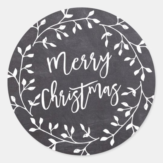 Black White Merry Christmas Chalkboard Wreath Classic Round Sticker  Zazzle.com