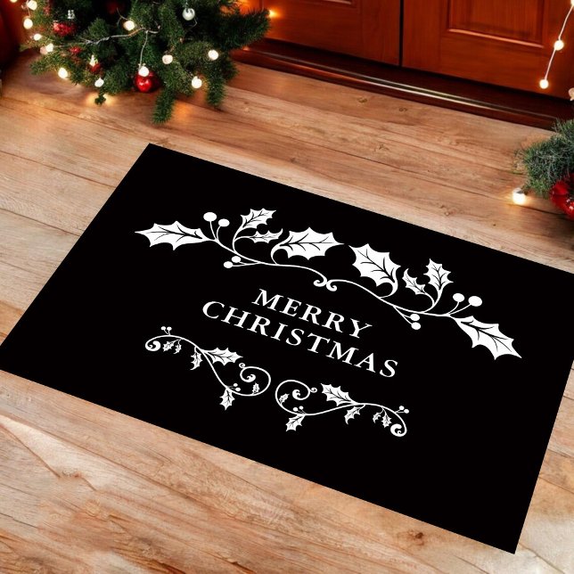 Black White Merry Christmas Mantle silhouette Doormat (Creator Uploaded)