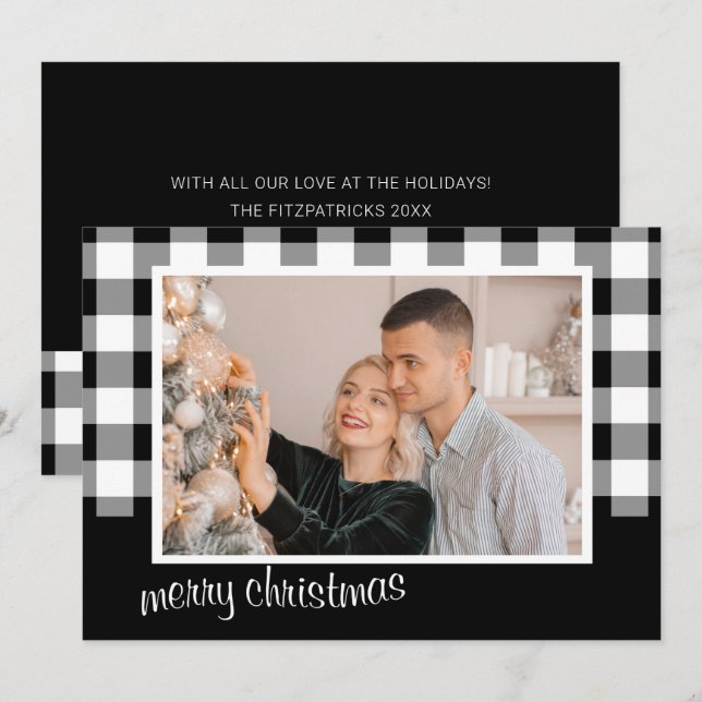 Black & White "Merry Christmas" Photo Holiday Card (Front/Back)