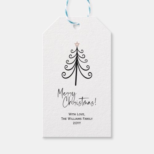 Black White Merry Christmas Tree Gift Tags