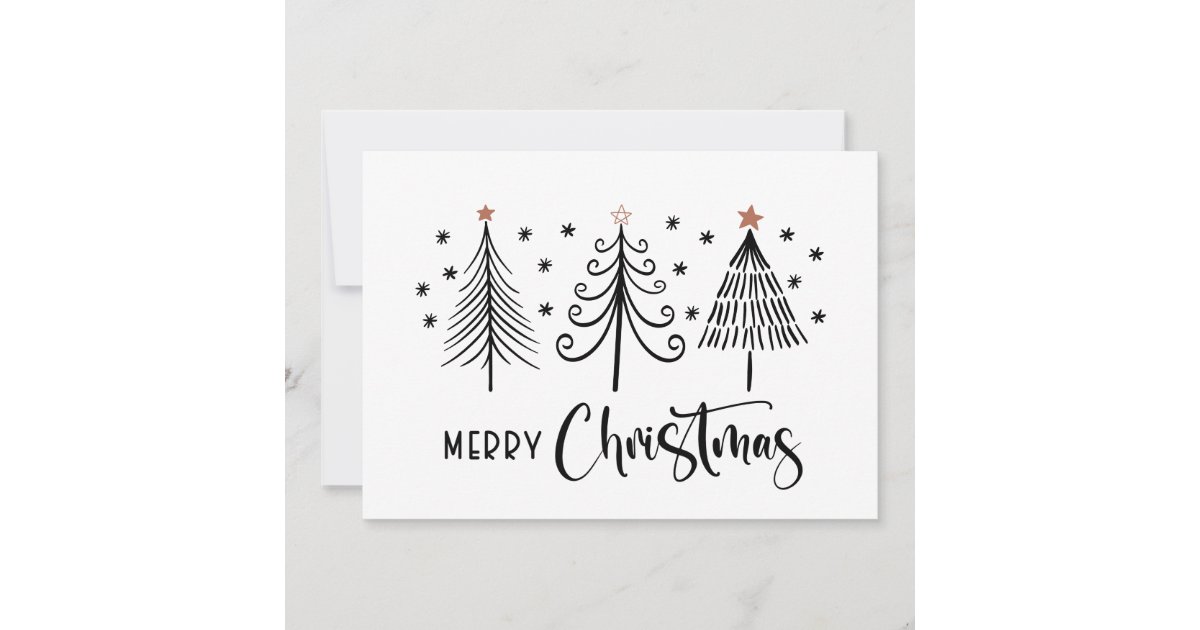 Black White Merry Christmas Tree Holiday Card Zazzle