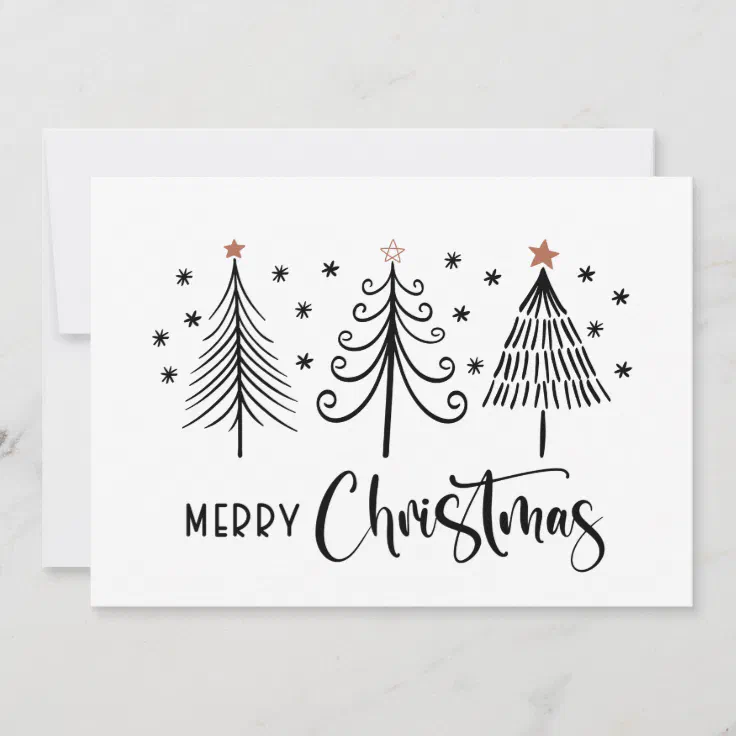 Black White Merry Christmas Tree Holiday Card Zazzle