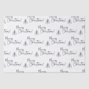 Black White Merry Christmas Tree Tissue Paper