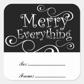 Black White Merry Everything Swirls Present Labels by zazzleoccasions at Zazzle