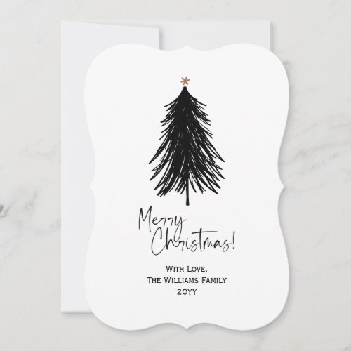 Black White Merry Simple Christmas Tree  Holiday Card