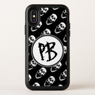 Black white metal screaming skull cartoon duodram OtterBox iPhone case