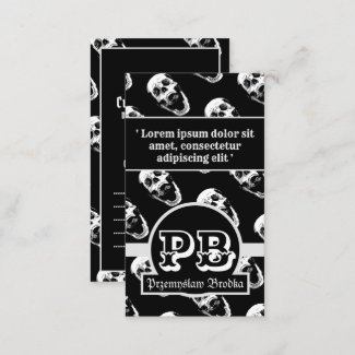 Black white metal screaming skull gothic duogram business card