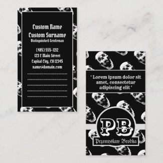 Black white metal screaming skull gothic duogram business card