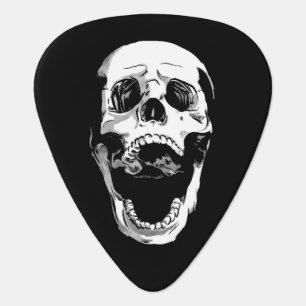 Black white metal screaming skull tattoo guitar pick