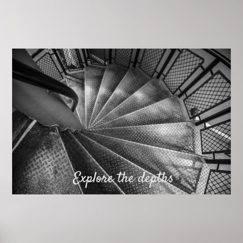 Black  White Metallic Optical Illusion Staircase Poster