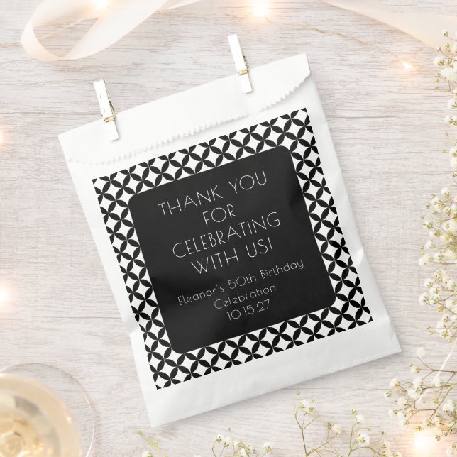 Black White Mid Century 50th Birthday Thank You Favor Bag (Clipped)