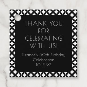 Black White Mid Century 50th Birthday Thank You Favor Tags