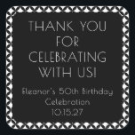 Black White Mid Century 50th Birthday Thank You Square Sticker<br><div class="desc">Black White Mid Century Modern 50th Birthday Party Custom Thank You Square Sticker</div>