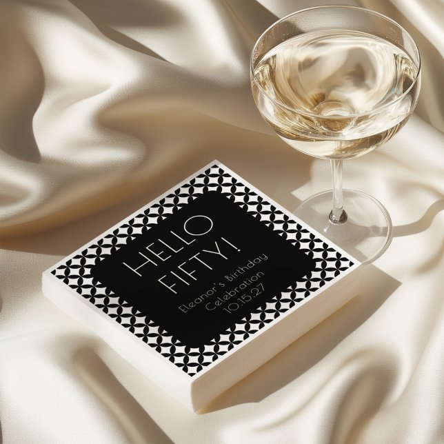 Black White Mid Century Mod 50th Birthday Custom Napkins (Creator Uploaded)