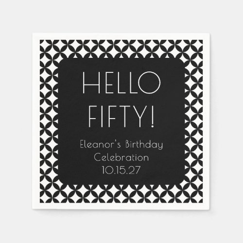 Black White Mid Century Mod 50th Birthday Custom Napkins