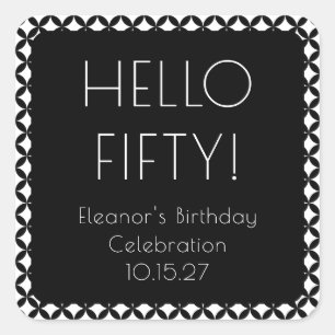 Black White Mid Century Mod 50th Birthday Custom Square Sticker