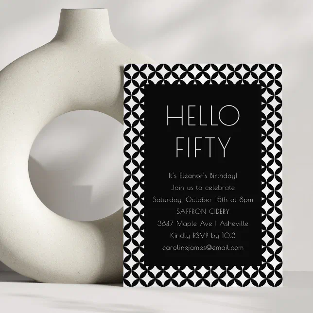 Black White Mid Century Modern 50th Birthday Party Invitation | Zazzle