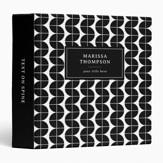 Black & White Mid Century Modern Abstract Custom 3 Ring Binder (Front/Spine)