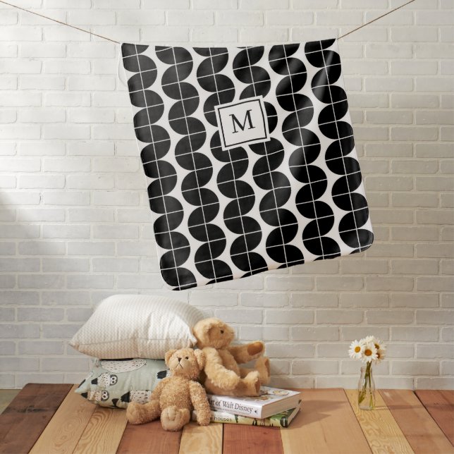 Black & White Mid Century Modern Abstract Monogram Baby Blanket (In Situ)