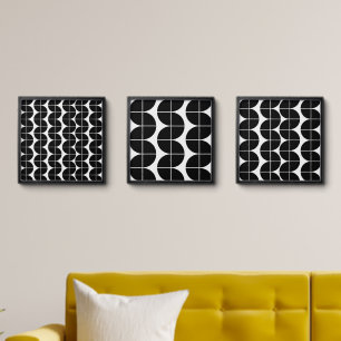 Black & White Mid Century Modern Abstract Pattern Peel And Stick Photo Tile