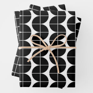 Black & White Mid Century Modern Abstract Pattern Wrapping Paper Sheets