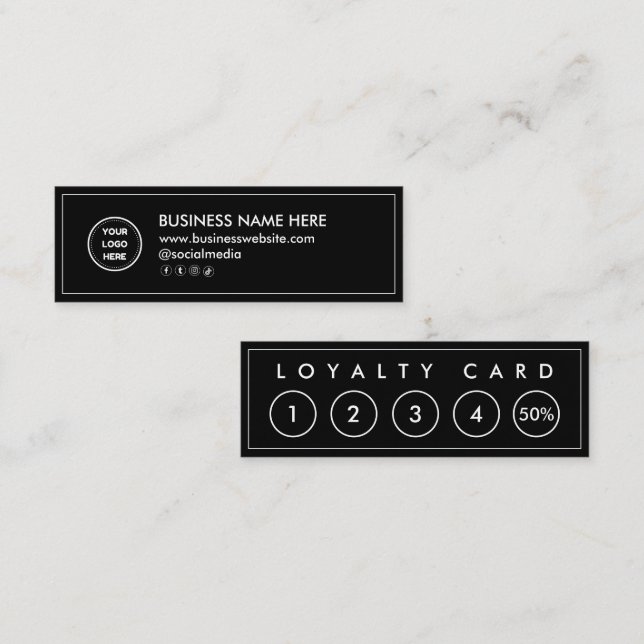 Black White Mini Chic Modern Minimalist Loyalty Card (Front/Back)
