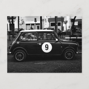 Black & White Mini Cooper Car Number 9 postcard 