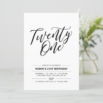 Black & White Minimal 21st Birthday Party Invitation | Zazzle
