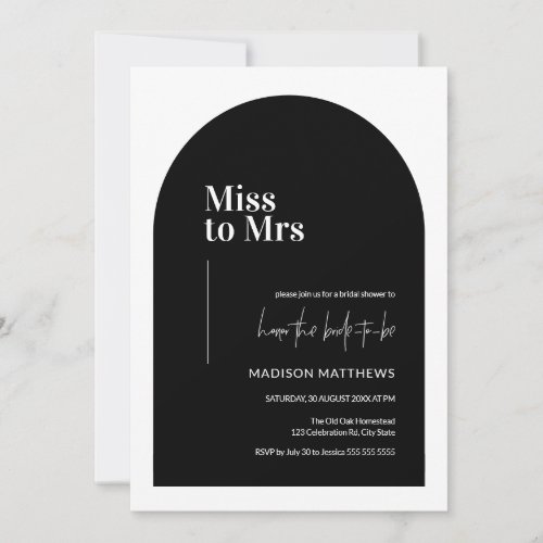 Black  White Minimal Arch Miss Mrs Bridal Shower  Invitation