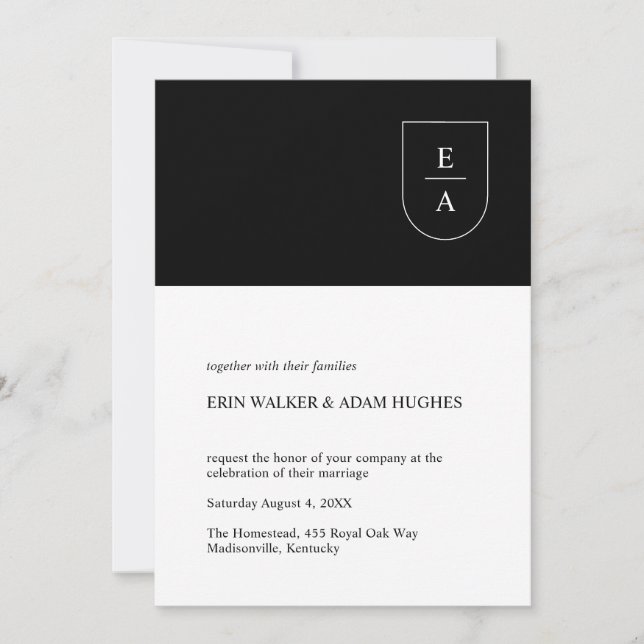 Black & White Minimal Arch Monogram Invitation (Front)