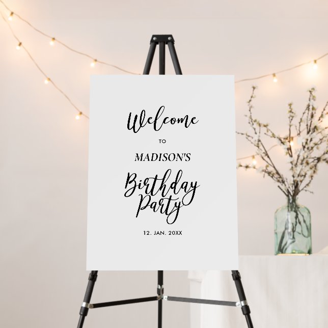 Black & White Minimal Birthday Party Welcome Sign (In Situ (Stand))