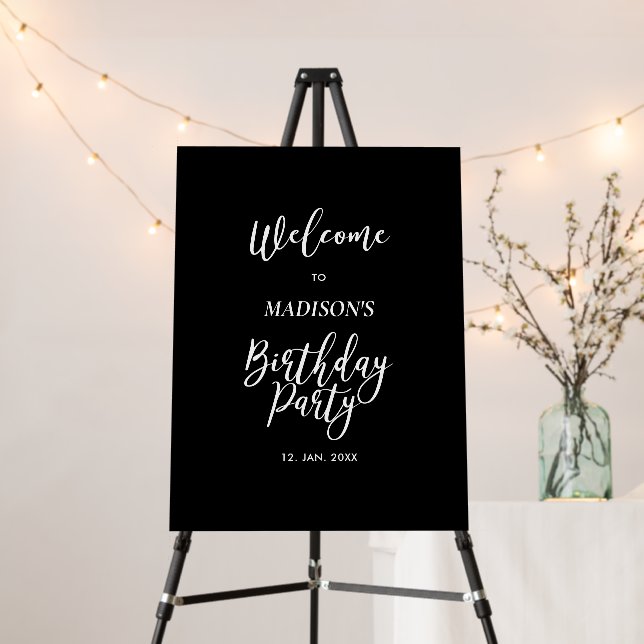 Black & White Minimal Birthday Party Welcome Sign (In Situ (Stand))