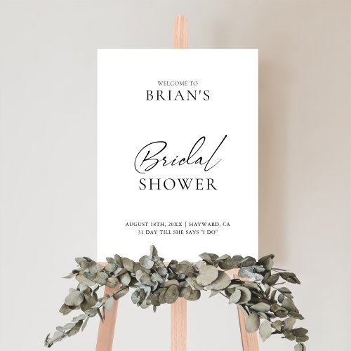 Black  White Minimal Bridal Shower Welcome Sign