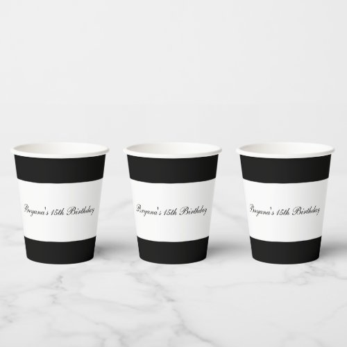 Black  White Minimal Chic Elegant Birthday Party Paper Cups