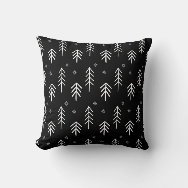 Black White Minimal Christmas Tree Pattern Throw Pillow (Front)