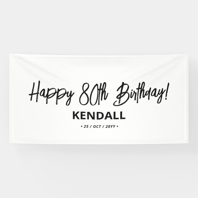 Black & White Minimal Custom Happy Birthday Banner (Horizontal)