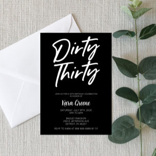 Black White Minimal Dirty Thirty 30th Birthday Invitation