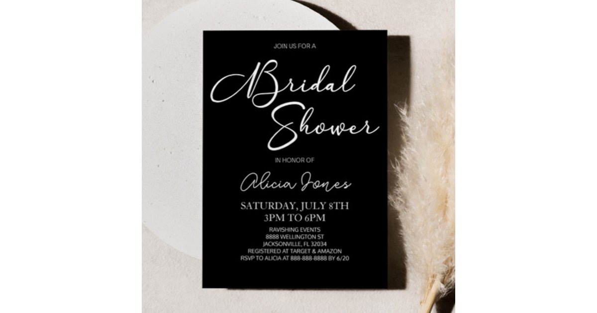 Black White Minimal Elegant Bridal Shower Invitation | Zazzle