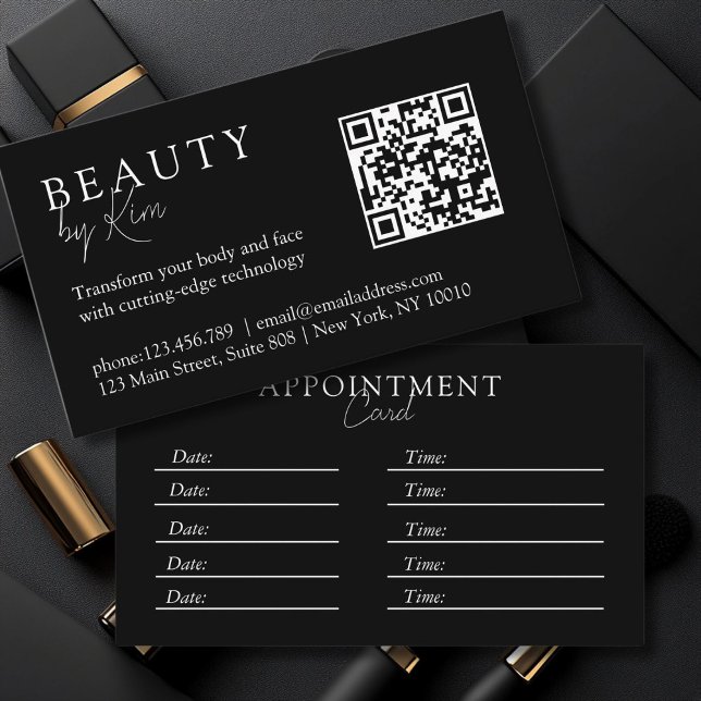 Black & White, Minimal, Elegant, Salon, QR-Code Appointment Card (Black & White, Minimal, Elegant, Salon, QR-Code Appointment Card)