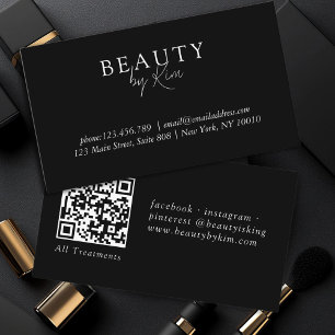 Black & White Minimal Elegant, Salon QR Code Business Card