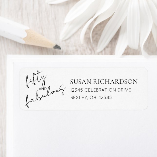 Black White Minimal Fifty and Fabulous Address Label (Insitu)
