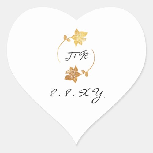 Black White Minimal Gold Wreath Save The Date Heart Sticker