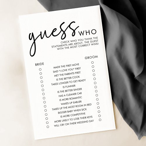 Black  White Minimal Guess Who Bridal Shower Game