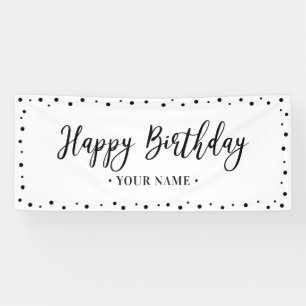 Black & White Minimal Happy Birthday Party Banner