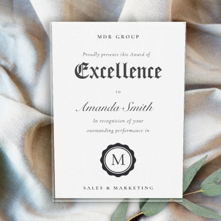 Black & White Minimal Logo Award Of Excellence