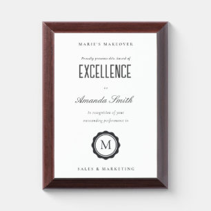 Black & White Minimal Logo Award of Excellence  Plaque