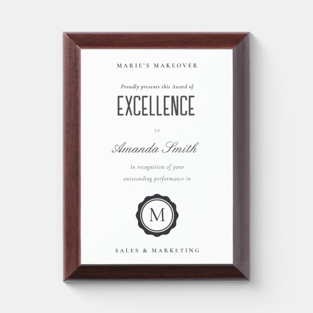 Black & White Minimal Logo Award of Excellence  Plaque (Vertical)