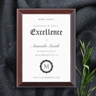Black & White Minimal Logo Award of Excellence  Plaque