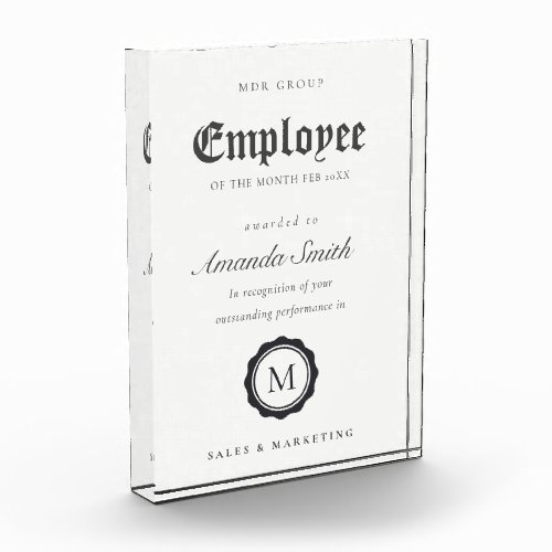 Black  White Minimal Logo Employee Recognition Acrylic Award